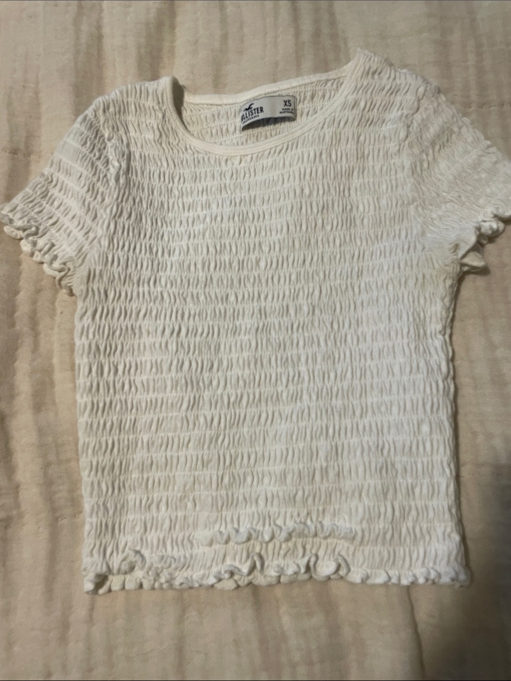 Hollister White Smocked Short Sleeve Tee